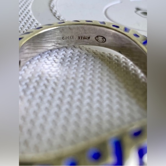 Rare Vintage GUCCI Cobalt Blue STERLING SILVER Enamel HEART Necklace Pendant GG - Picture 2 of 10